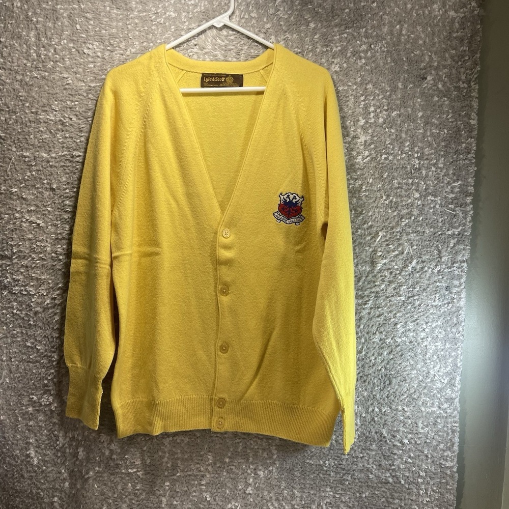 Vintage Lyle & Scott Lambswool V Neck Button Grandpa Sweater Scotland 44, 112